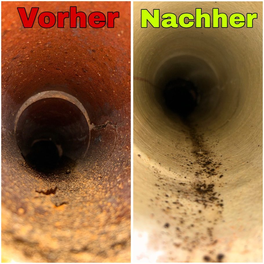 Vorher-Nachher-Vergleich von 2 rohrleitungen nebeneinander gefilmt mit kamera